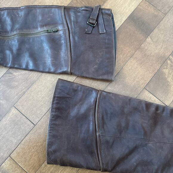 LUXURY REBEL Brown Distressed Leather Over Knee Harness Zip Boots size 7.5 - Picture 10 of 12